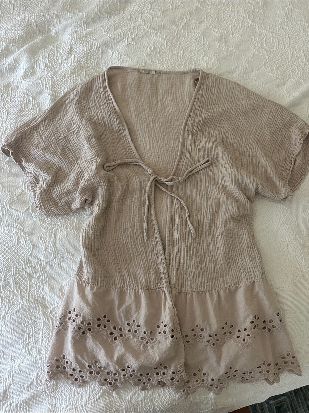 Tie-Front Eyelet Made in Italy Cover up 100% cotton